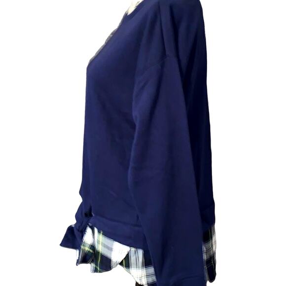 IZOD navy & plaid tie-front layer look sweatshirt Medium NWT - Picture 2 of 6